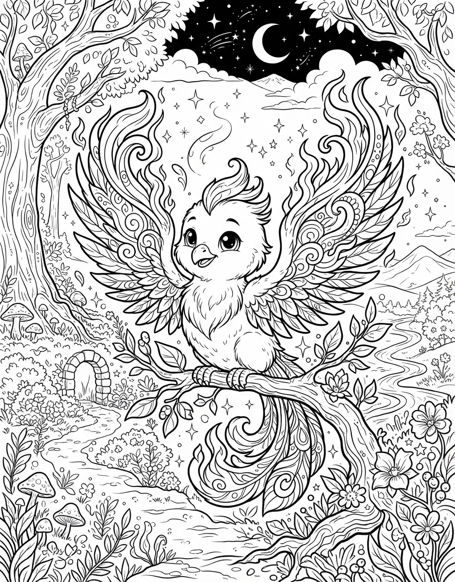 Baby Phoenix coloring page thumbnail