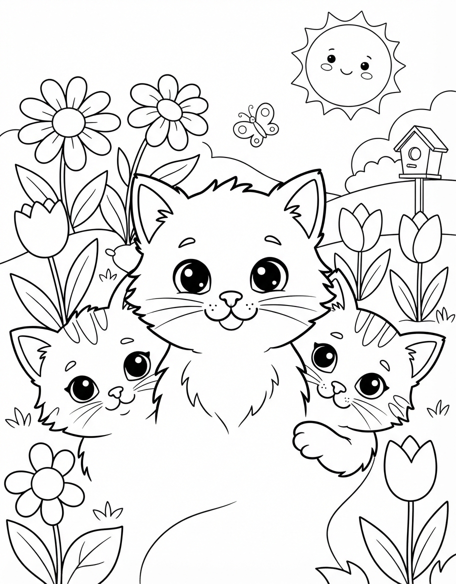 Big-Eyed Kitten Faces coloring page - free printable outline