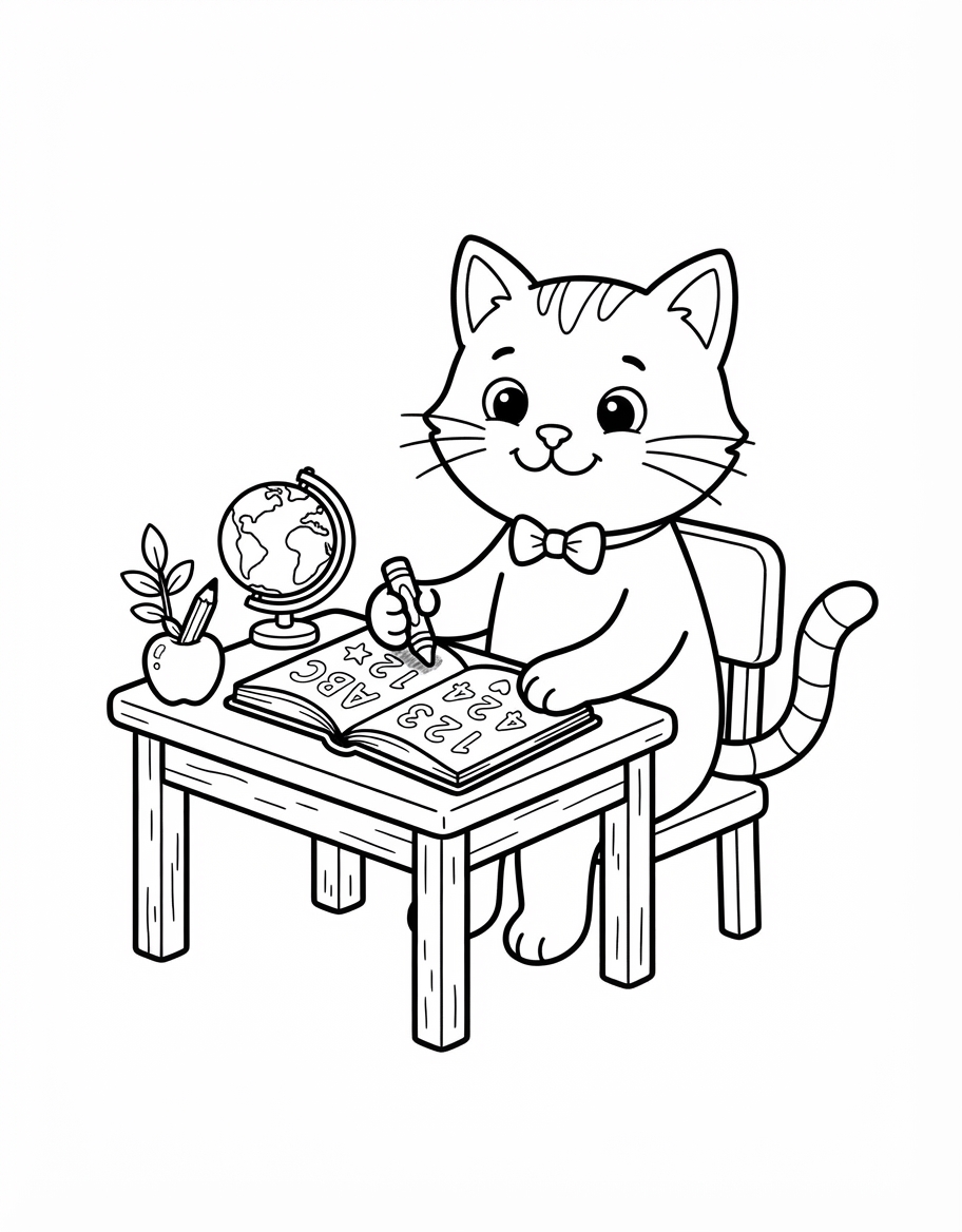 Cat Homeschool Printables coloring page - free printable outline