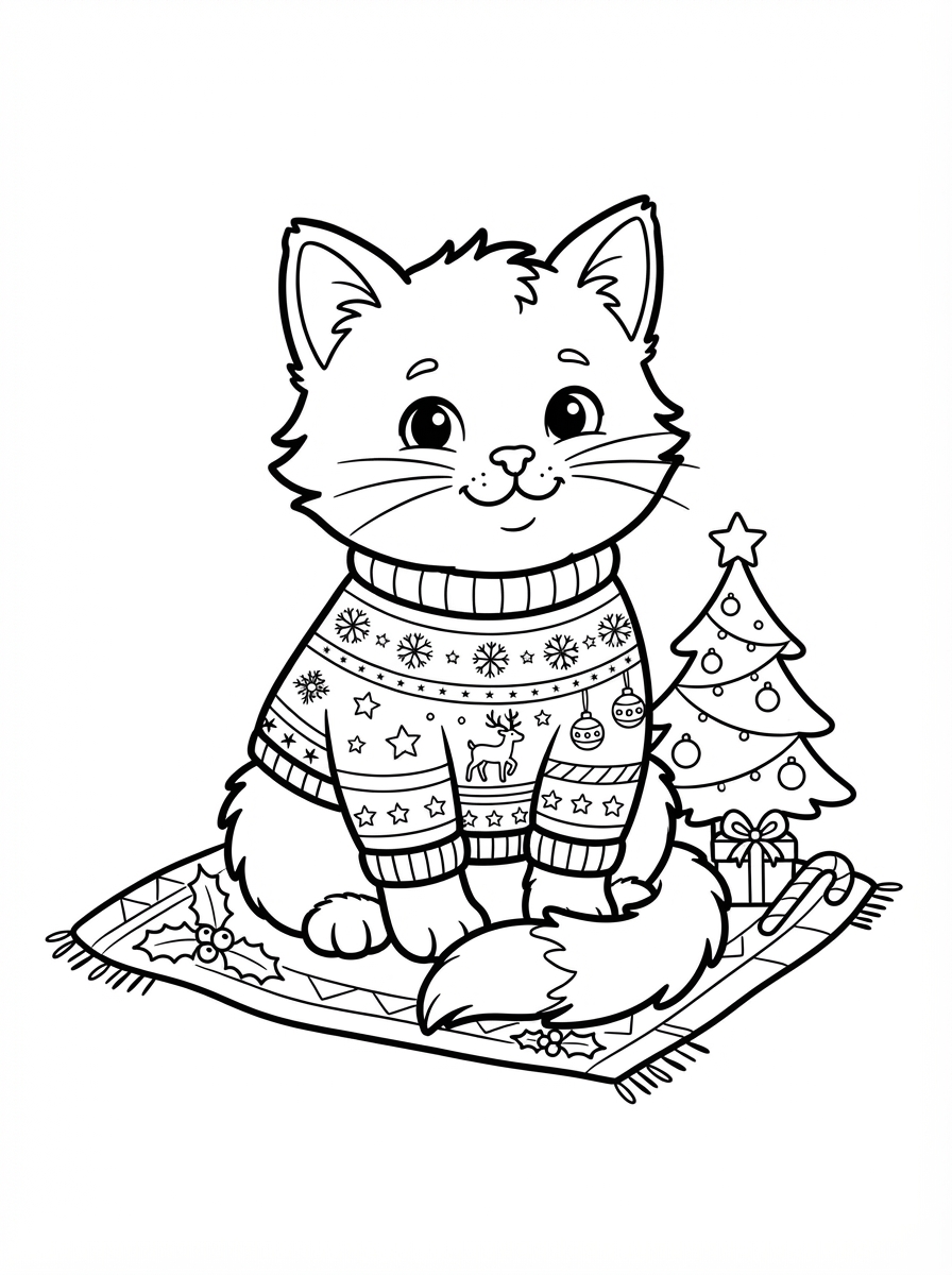 Christmas Sweater Kitten coloring page - free printable outline