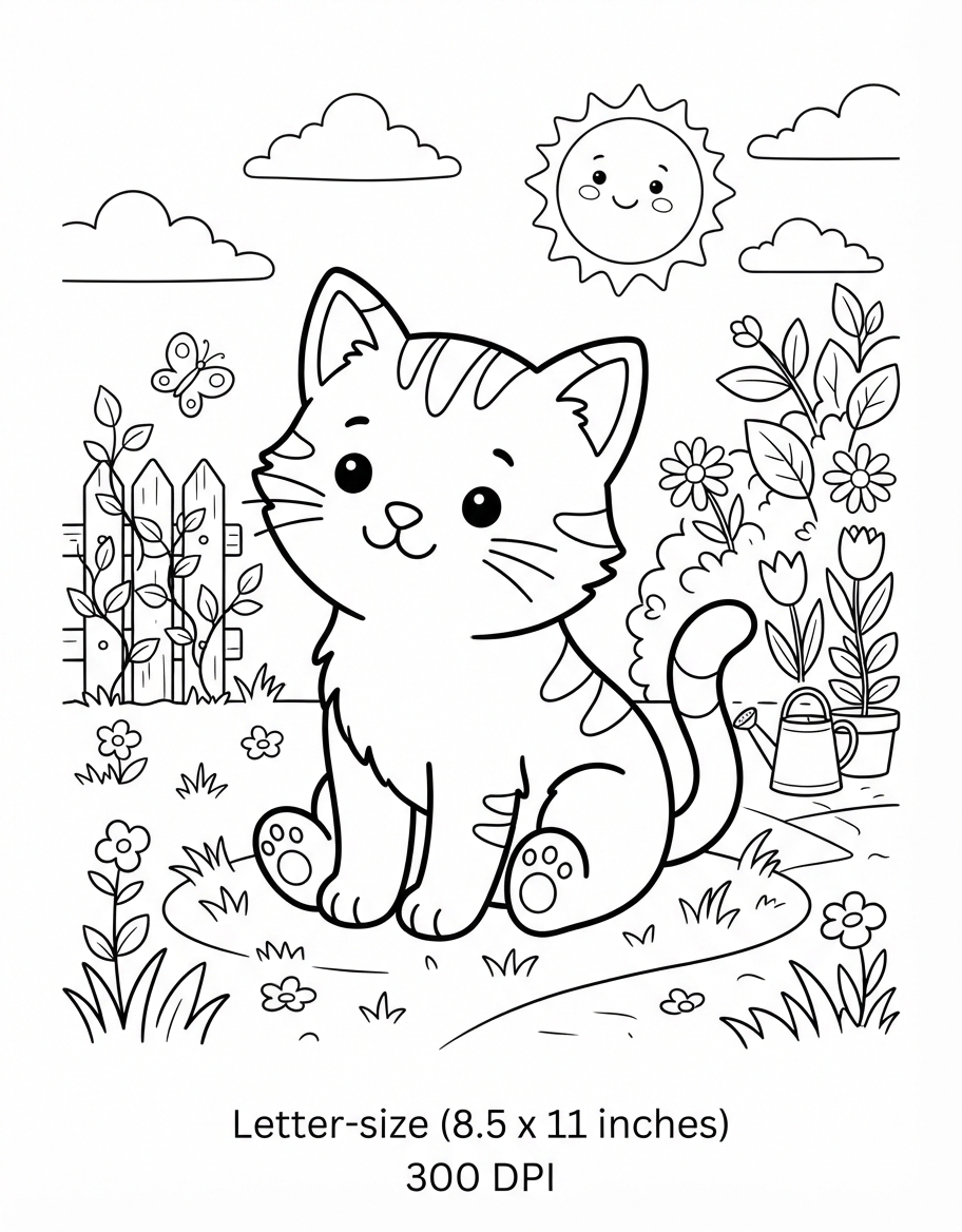 Easy Kitten Coloring Pages for Kids coloring page - free printable outline