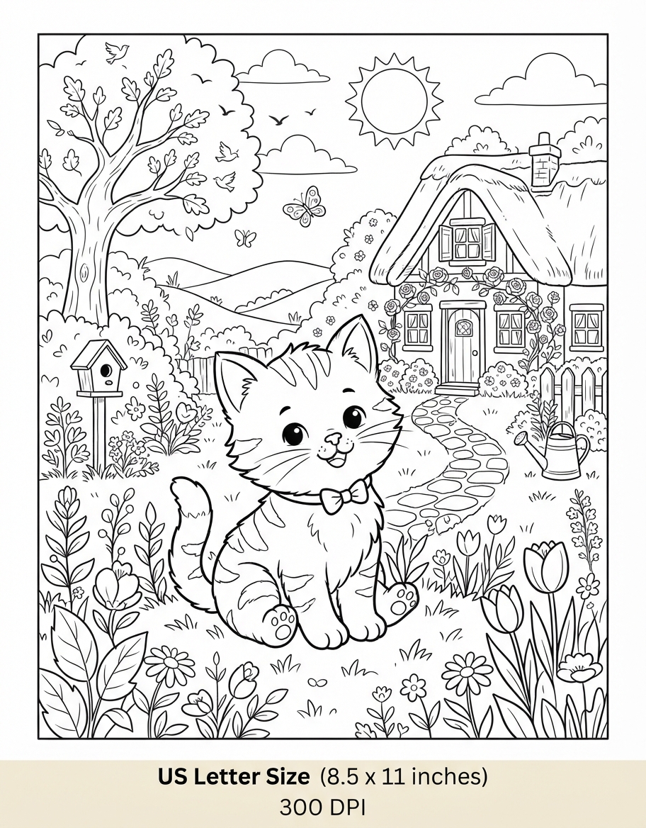 Free Kitten Coloring PDF coloring page - free printable outline