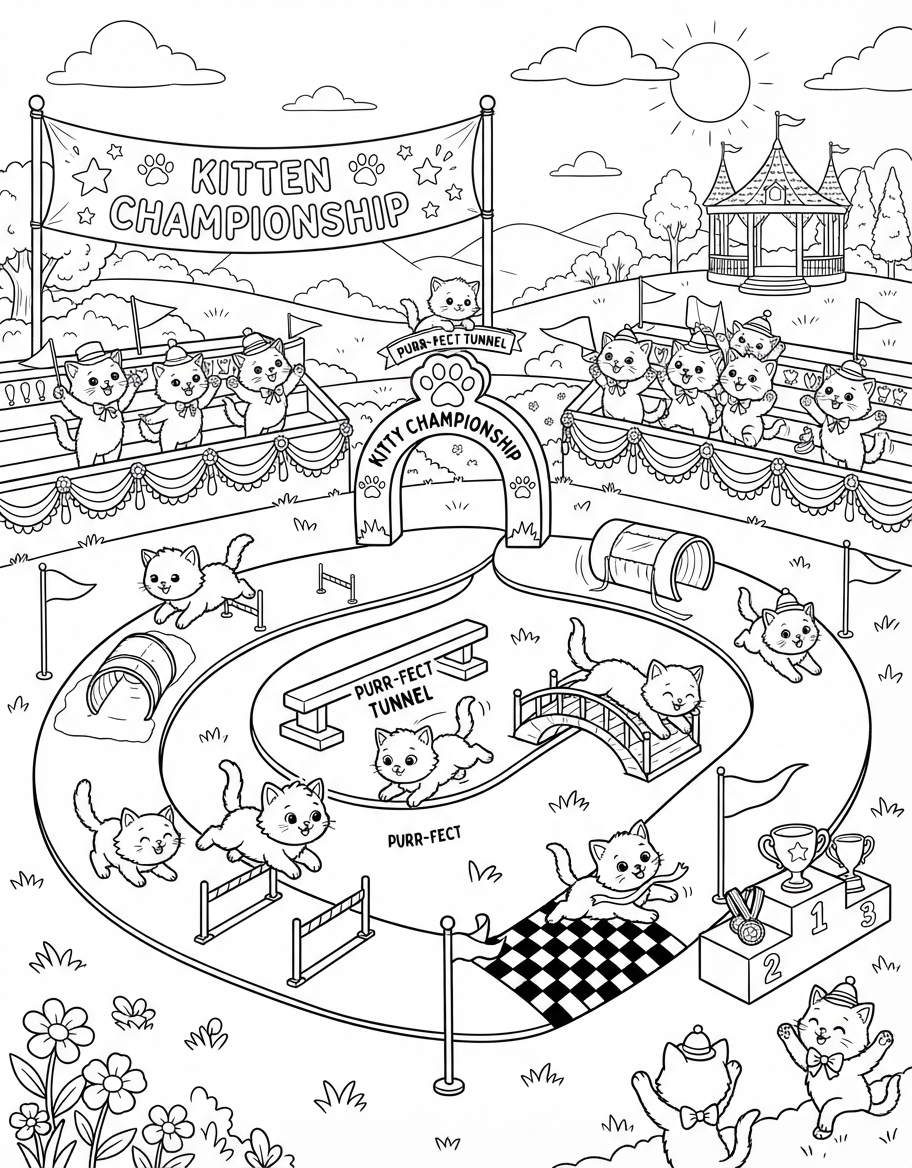 Kitten Championship coloring page - free printable outline