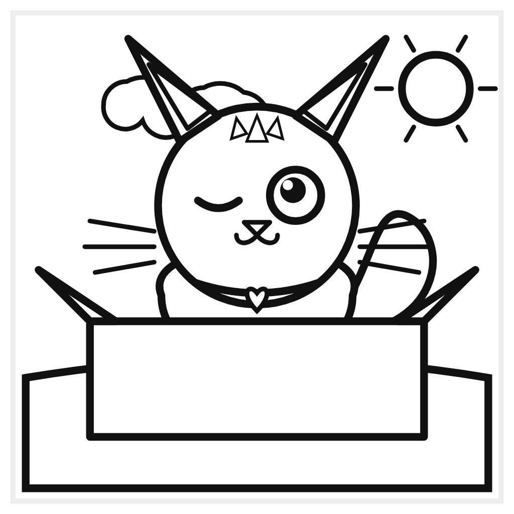 Kitten in a Gift Box coloring page - free printable outline