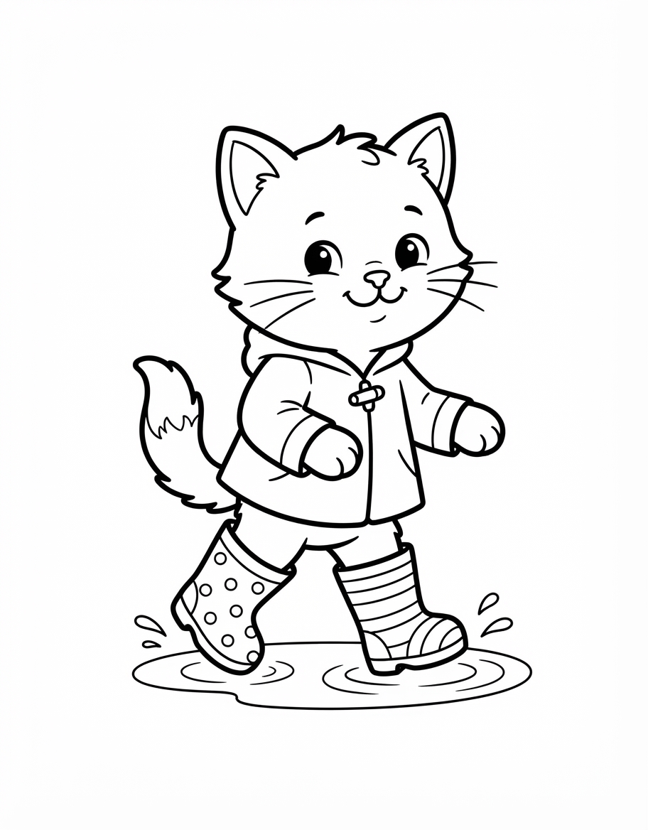 Kitten in Rain Boots coloring page - free printable outline