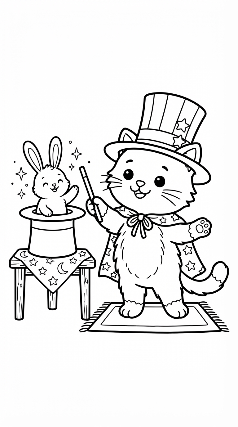 Magician Kitten coloring page - free printable outline
