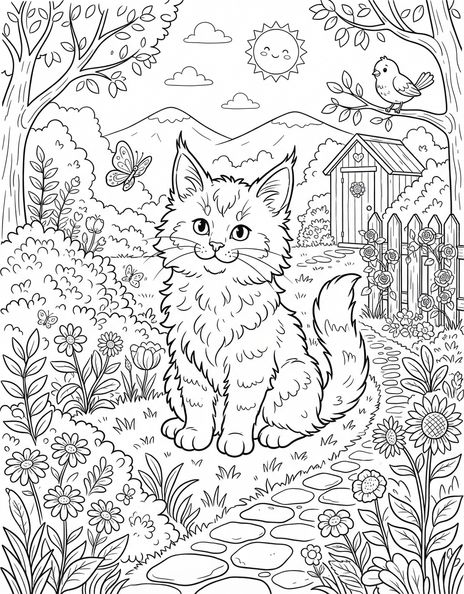 Maine Coon Kitten coloring page - free printable outline
