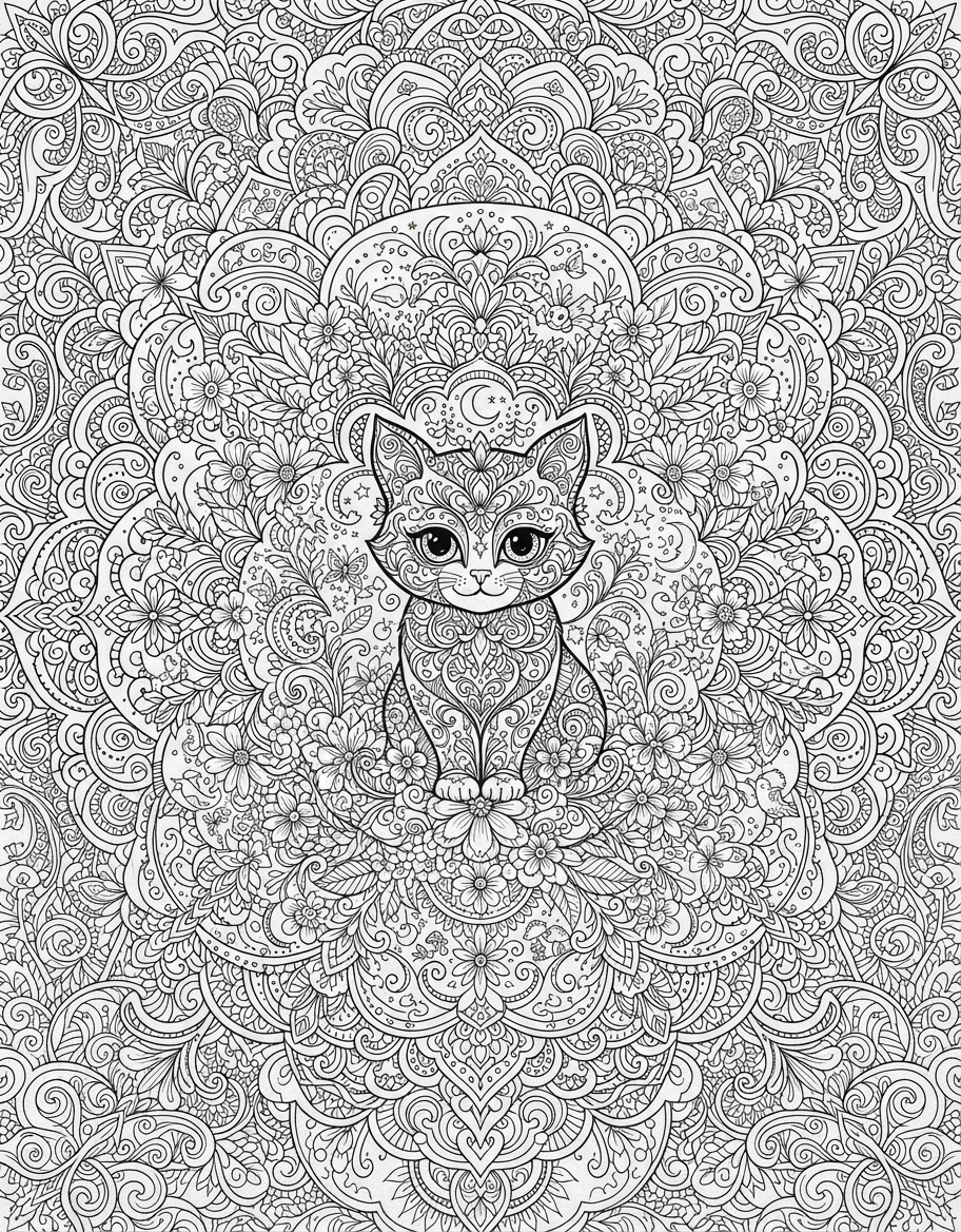 Storybook Kitten coloring page - free printable outline
